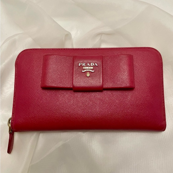 Prada Saffiano Leather Fiocco Bow Peonia Wallet - Picture 1 of 13